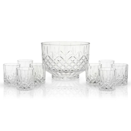 Viski Admiral Crystal Punch Bowl and Tumbler Set
